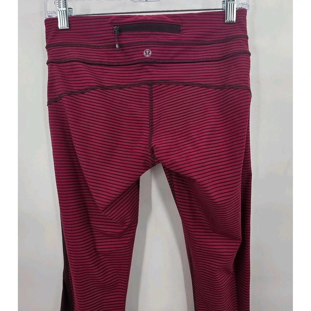 LULULEMON RUN PACE TIGHT‎ LEGGINGS WOMENS SIZE 6 STRIPED MAROON RED 25